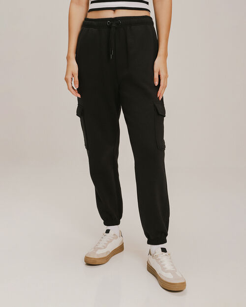 Jogger Negro Cargo De Felpa